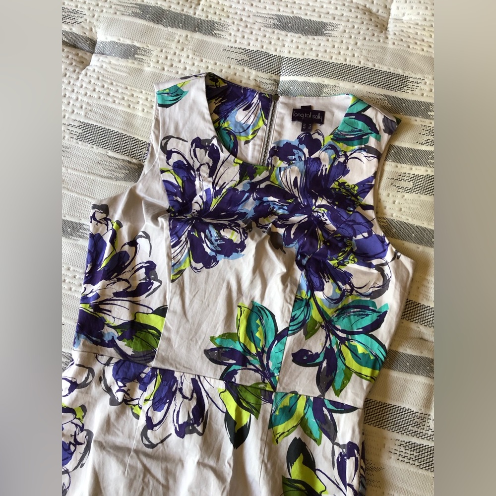 Long tall sally fitted sheath dress floral 6 purple white green leaf lined